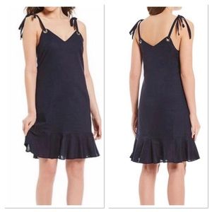 Gianni Bini Navy Nancy V-neck Flounce Hem A-line Spaghetti Strap Dress